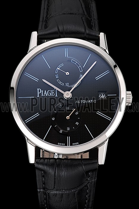 Piaget Altiplano Date Black Dial Stainless Steel Case Black Leather Strap