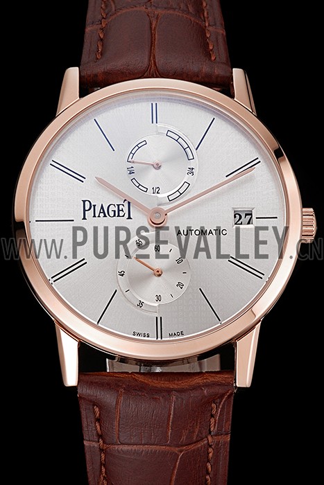 Piaget Altiplano Date Silver Dial Rose Gold Case Brown Leather Strap