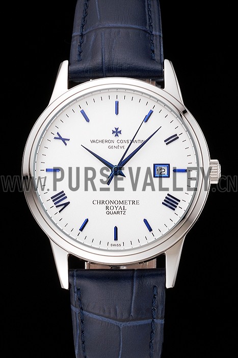 Vacheron Constantin Patrimony Chronometre Royal White Dial Stainless Steel Case Blue Leather Strap