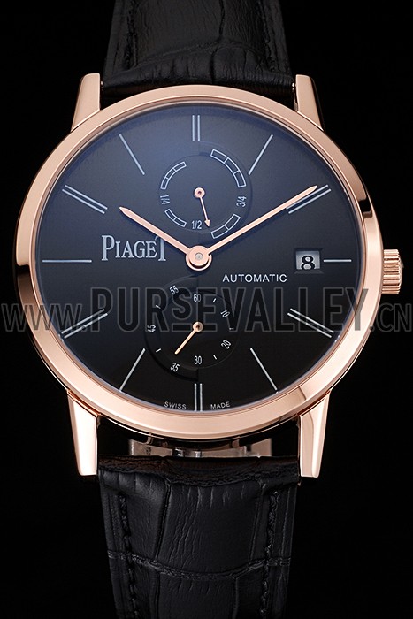 Piaget Altiplano Date Black Dial Rose Gold Case Black Leather Strap