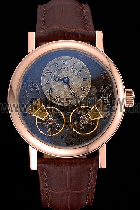 Breguet Duo Tourbillon Gold Case Beige Dial Brown Leather Bracelet 622625