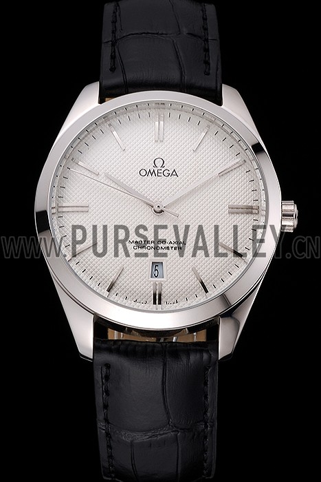 Omega Tresor Master Co-Axial White Dial Stainless Steel Case Black Leather Strap