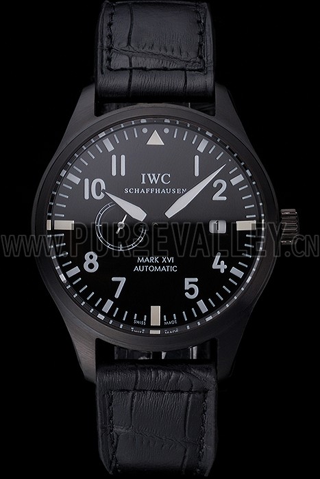 IWC Mark XVll Black Dial Black Stainless Steel Case Black Leather Strap