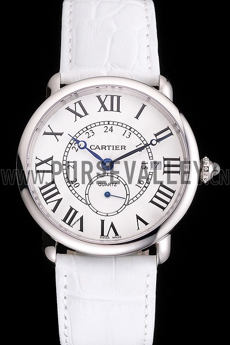 Cartier Ronde Louis Cartier White Dial Stainless Steel Case White Leather Strap