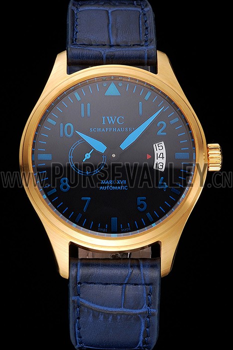 IWC Mark XVll Blue Dial Gold Stainless Steel Case Blue Leather Strap
