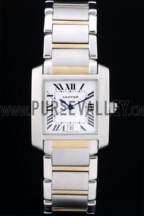 Cartier Tank Francaise 29mm White Dial Stainless Steel Case Two Tone Bracelet