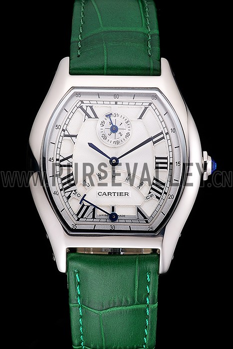 Cartier Tortue Perpetual Calendar White Dial Stainless Steel Case Green Leather Strap