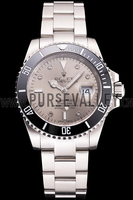 Swiss Rolex Submariner Silver Dial Diamond Markings Black Bezel Stainless Steel Case And Bracelet