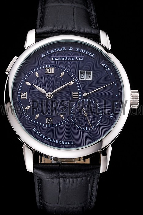 A. Lange & Sohne Lange 1 Blue Dial Stainless Steel Case Black Leather Strap