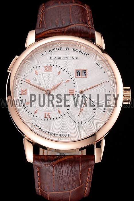 A. Lange & Sohne Lange 1 White Dial Rose Gold Case Brown Leather Strap