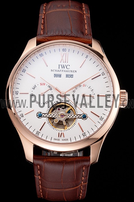 IWC Portofino Tourbillon White Dial Rose Gold Case Broen Leather Strap