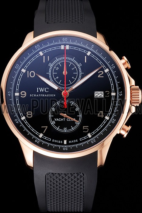 IWC Portugieser Yacht Club Black Dial Rose Gold Case Black Rubber Strap