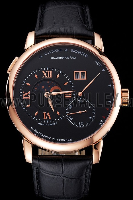 A. Lange & Sohne Grand Lange 1 Moon Phase Black Dial Rose Gold Case Black Leather Strap
