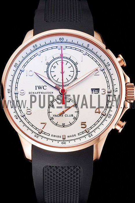 IWC Portugieser Yacht Club White Dial Rose Gold Case Black Rubber Strap