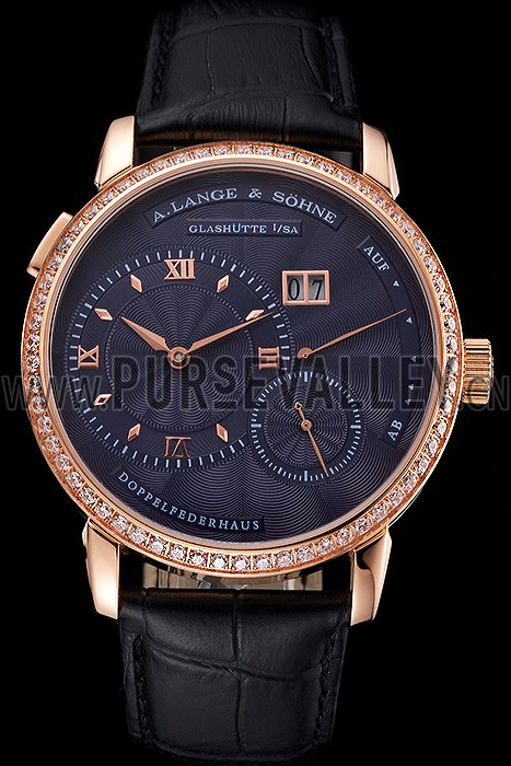 A. Lange & Sohne Little Lange Blue Dial Rose Gold Case Black Leather Strap