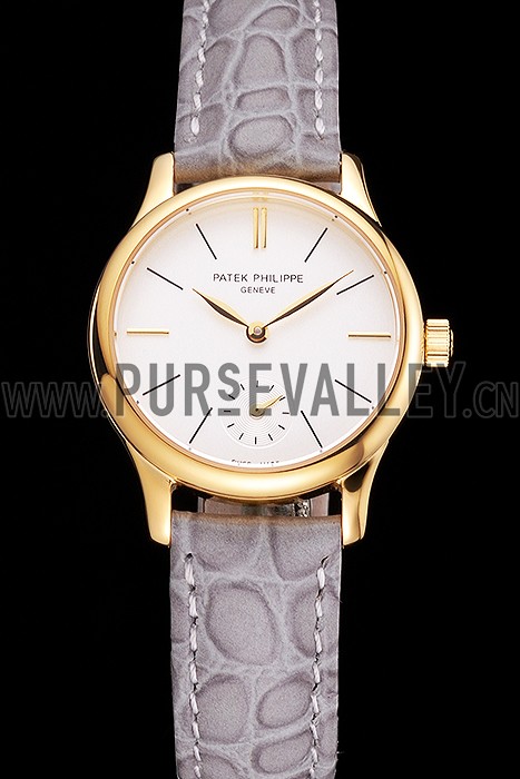 Patek Philippe Calatrava White Dial Gold Case Gray Leather Strap