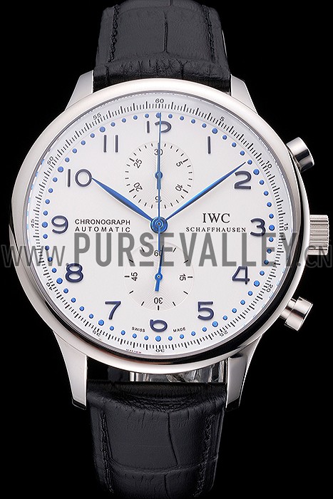 Swiss IWC Portugieser Power Reserve White Dial Stainless Steel Case Black Leather Strap