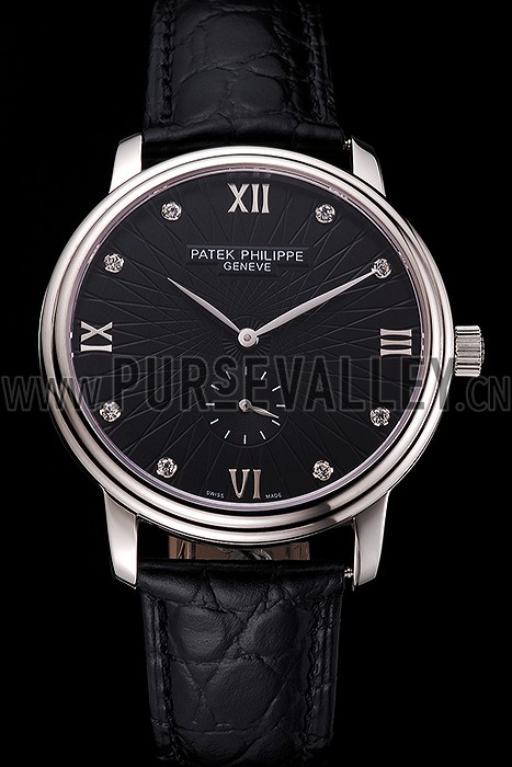 Patek Philippe Calatrava Dark Gray Dial Stainless Steel Case Black Leather Strap
