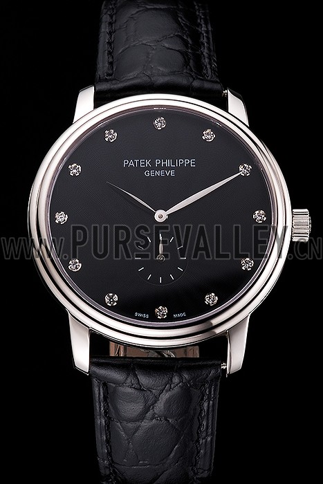 Patek Philippe Calatrava Black Dial Stainless Steel Case Black Leather Strap