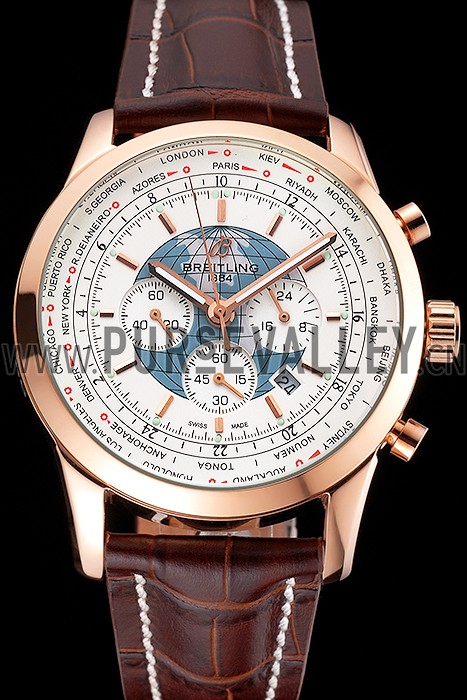 Breitling Chronomat Blue Dial Stainless Steel Case Gold Bezel Blue Leather Strap