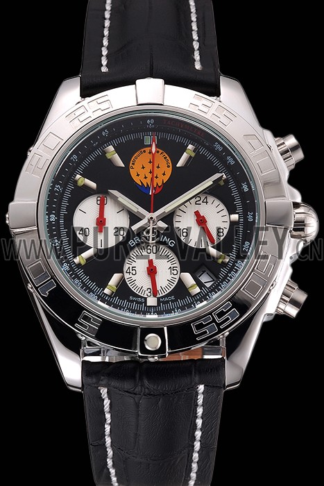 Breitling Chronomat Frecce Tricolori Black Dial Stainless Steel Case Black Leather Strap