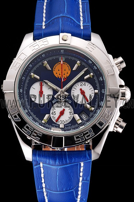 Breitling Chronomat Frecce Tricolori Blue Dial Stainless Steel Case Blue Leather Strap