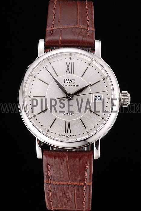 IWC Portofino Silver Dial Stainless Steel Case Brown Leather Strap