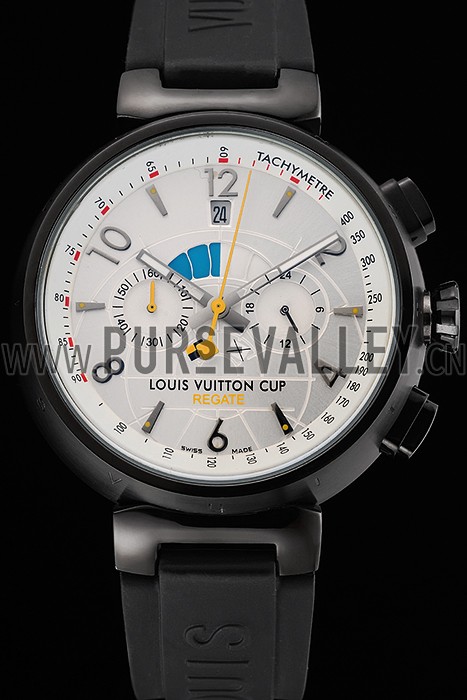Louis Vuitton Tambour LV Cup Regate White Dial Black PVD Case Black Rubber Strap