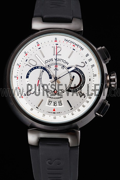 Louis Vuitton Tambour Essential Voyagez White Dial Black Case Black Rubber Strap
