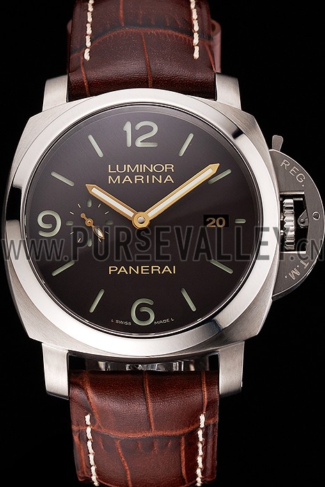 Swiss Panerai Luminor Marina 1950 3 Days Brown Dial Stainless Steel Case Brown Leather Strap