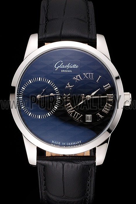 Glashutte Original Black Dial Stainless Steel Case Black Leather Strap