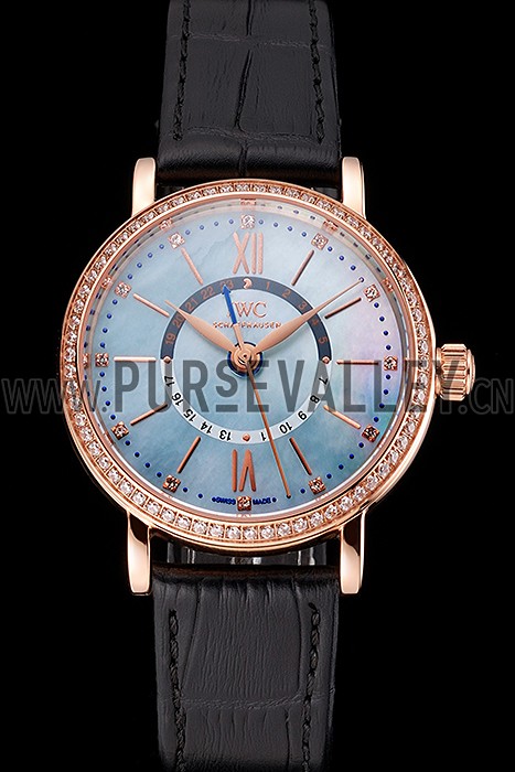 IWC Portofino Day And Night Pearl Dial Rose Gold Case Black Leather Strap