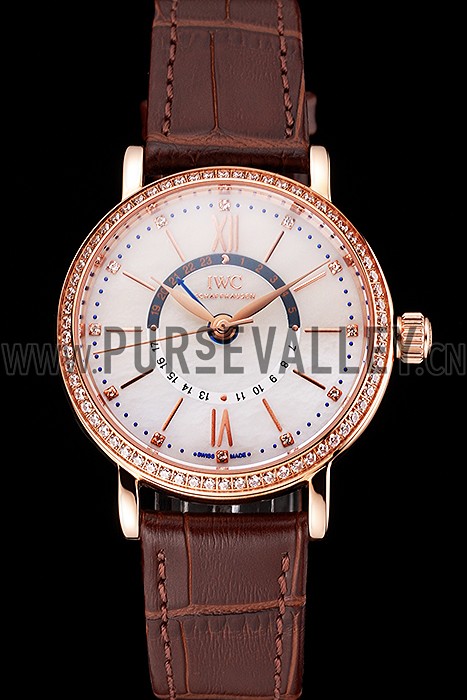 IWC Portofino Day And Night Silver Dial Rose Gold Case Brown Leather Strap