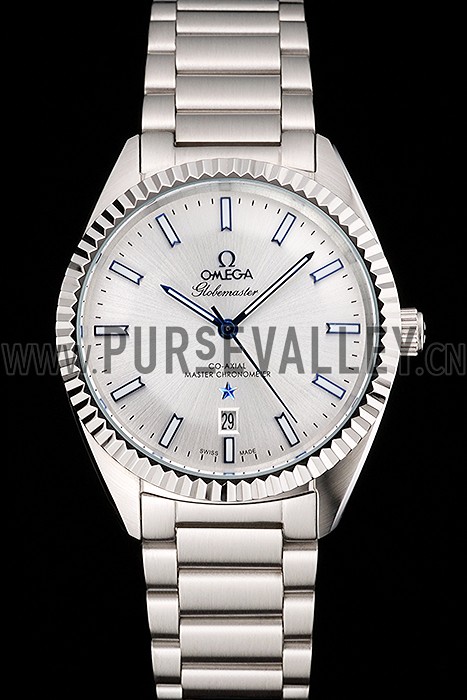 Omega Globemaster Silver Dial Blue Hands Stainless Steel Case And Bracelet