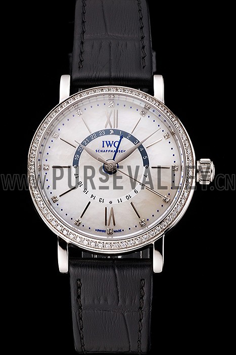 IWC Portofino Day And Night Silver Dial Stainless Steel Case Black Leather Strap