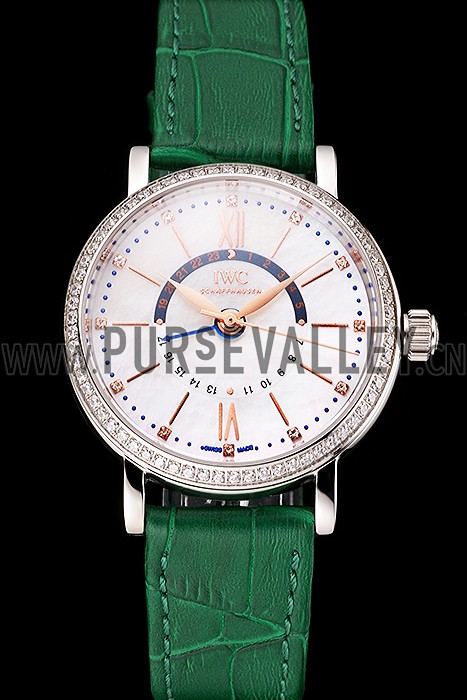 IWC Portofino Day And Night White Dial Stainless Steel Case Green Leather Strap