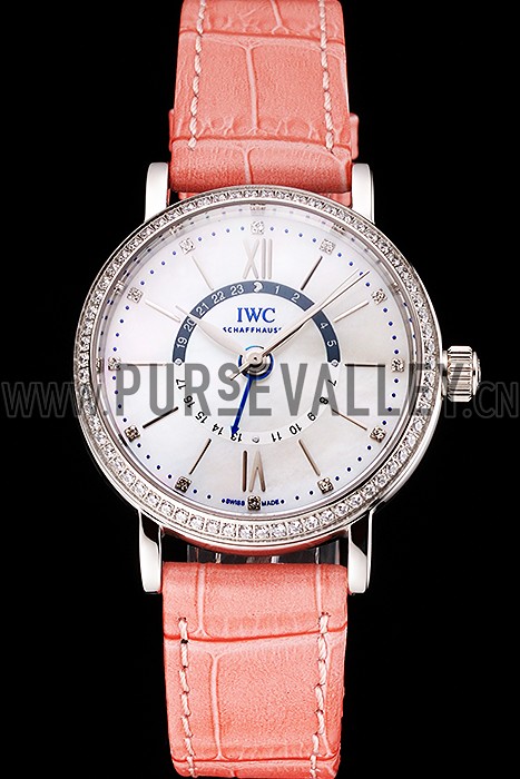 IWC Portofino Day And Night White Dial Stainless Steel Case Pink Leather Strap