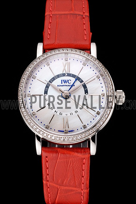 IWC Portofino Day And Night White Dial Stainless Steel Case Red Leather Strap