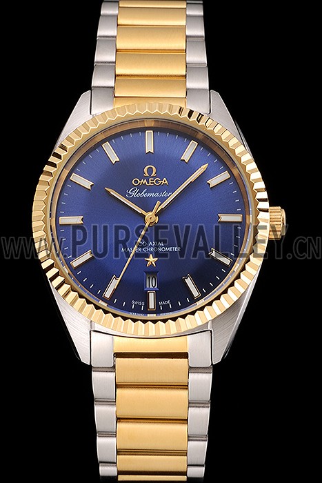 Omega Globemaster Blue Dial Stainless Steel Case Gold Bezel Two Tone Bracelet