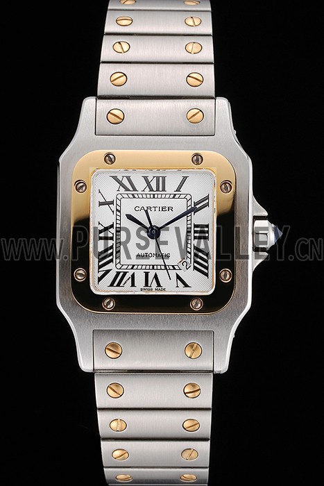 Swiss Cartier Santos De Cartier Galbeee Yellow Gold and Steel Case Steel Bracelet Small 622644