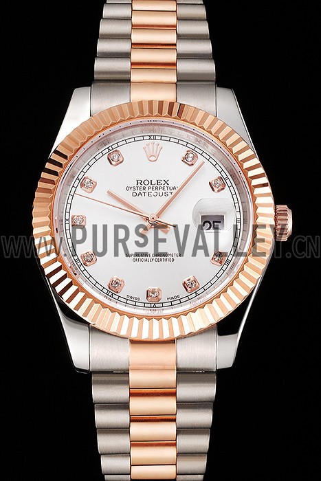 Swiss Rolex Datejust White Dial Rose Gold Bezel Stainless Steel Case Two Tone Bracelet