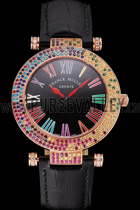 Franck Muller Double Mistery 4 Saisons Black Dial Rose Gold Case Black Leather Strap