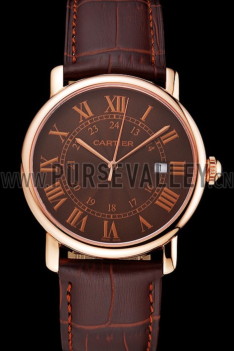 Cartier Ronde Solo Brown Dial Rose Gold Case Brown Leather Strap