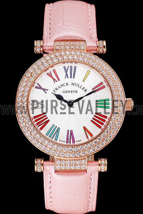 Franck Muller Double Mistery Ronde White Dial Rose Gold Case Light Pink Leather Strap