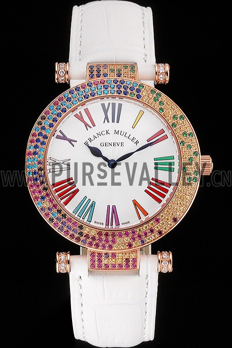 Franck Muller Double Mistery 4 Saisons White Dial Rose Gold Case White Leather Strap