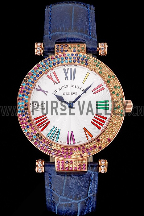 Franck Muller Double Mistery 4 Saisons White Dial Rose Gold Case Blue Leather Strap