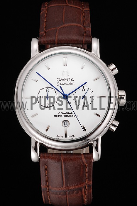 Omega Seamaster Vintage Chronograph White Dial Stainless Steel Case Brown Leather Strap