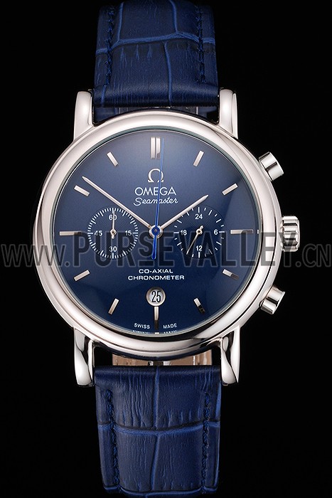 Omega Seamaster Vintage Chronograph Blue Dial Stainless Steel Case Blue Leather Strap