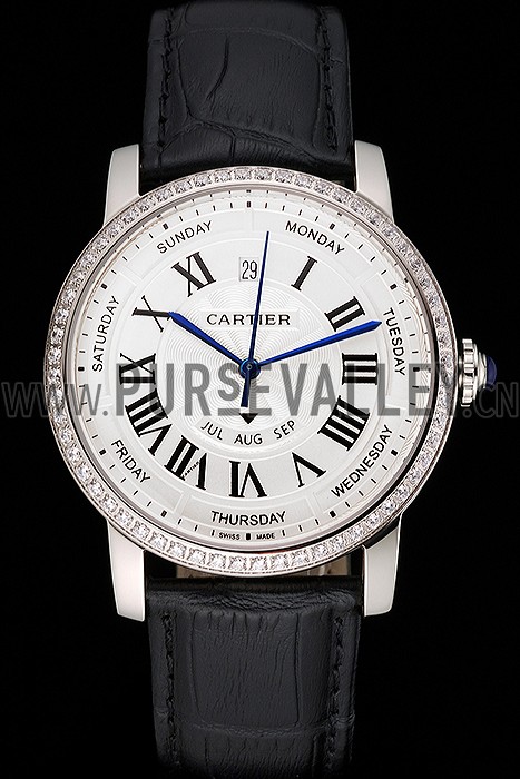 Swiss Cartier Ballon Bleu GMT Silver Dial Rose Gold Case Brown Leather Strap