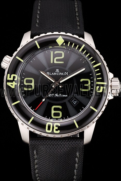 Swiss Blancpain 500 Fathoms Black Dial Stainless Steel Case Black Canvas Strap